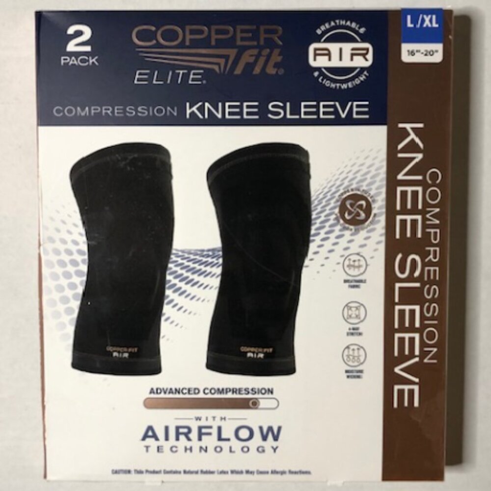 Copper Fit Elite Knee Compression Sleeve Knee Brace 2-Pack, Black